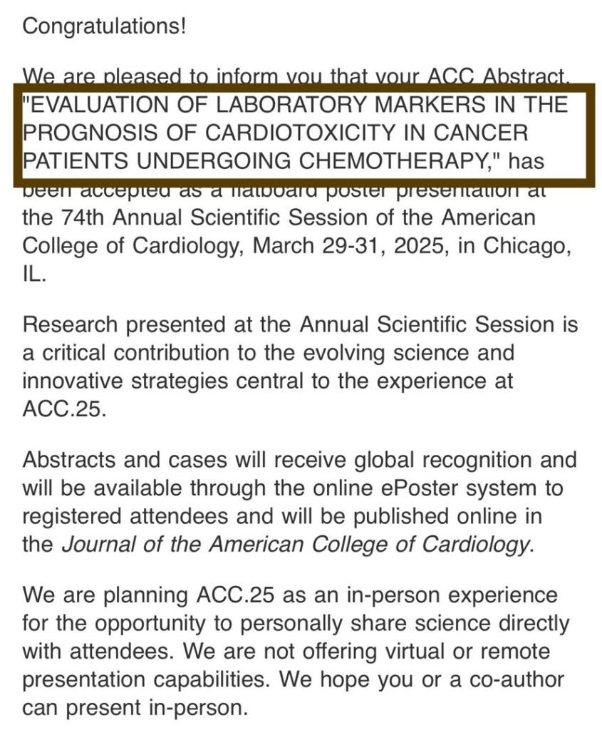 Accepted abstract for poster presentation in International Congresses of ACC25